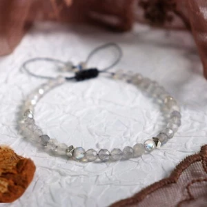 Natural Labradorite Faceted Beads Healing Crystal Stone Dainty Handmade Bracelet - Picture 1 of 3