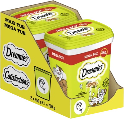 DREAMIES Mega Box Katzensnacks Thunfisch knusprige Taschen zarte Füllung 2x350g
