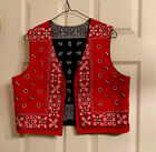 Vintage Red/Blue Bandana Reversible vest w/bling on red side quilted, medium