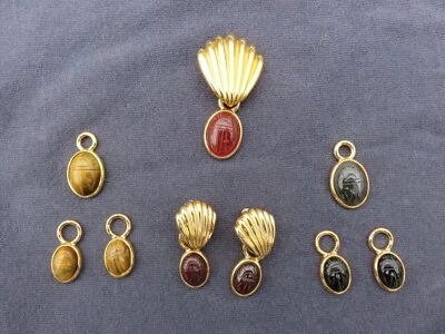 VTG Weingeroff Gold Genuine Scarab Interchangeable Pendant & Clip On Earring Set - Image 1 of 4
