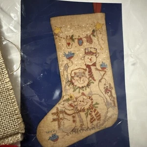 Candamar Designs Embroidery Snowman & Cat   Stocking 50883 Open Package - Picture 1 of 3