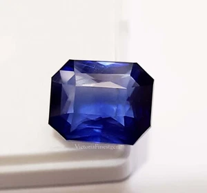 Pietra preziosa sciolta certificata 12,90 CT zaffiro blu naturale a forma di smeraldo DL - Foto 1 di 8
