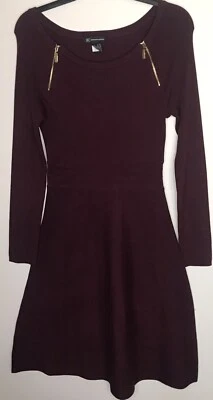 INC Interntl Concepts Knit Dress Sz L Midi Zip Burgundy Ribbed Long Sleeve NWOT - Image 1 of 4