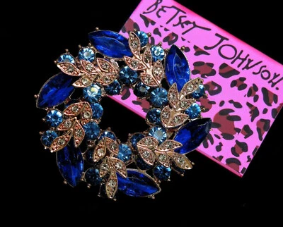 Betsey Johnson сверкающий кристалл синий лист венок золотой брошь бесплатный подарок сумка - Изображение 1 из 4