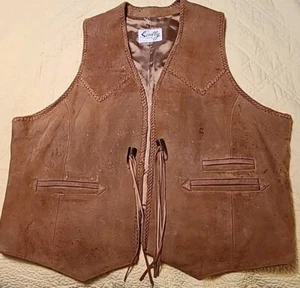 Scully Leather Western Vest SZ 48"Tan Brown Hand Woven Braided Horn Closure VTG - Picture 1 of 23