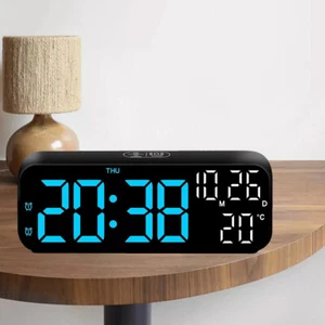 LED Electric Digital Alarm Clock Mains Power Mirror Display Bedroom Bedside - Picture 1 of 18