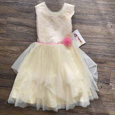 Jona Michelle Sequins Layered Tulle Sleeveless Dress Buttercream Girls 8 NWT - Image 1 of 4