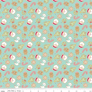 Gingerbread Kisses Sugar Cookies Blue Christmas C16441 Fabric by the half yd - Picture 1 of 5