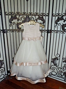 P60 JOAN CALABRESE 211302 SZ 5 IVORY RUM PINK FLOWER GIRL PAGEANT DRESS GOWN - Picture 1 of 12