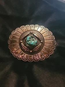 Sterling Silver  Turquoise Native American Navajo Belt Buckle by Paul Chee  - Picture 1 of 6