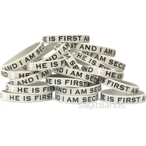 100 He Is First & I Am Second Wristbands Debossed Silicone Bracelets - Picture 1 of 4