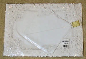 Battenburg Placemat Napkin Set White 8-Piece Linen Cotton Blend NEW Vintage - Picture 1 of 8