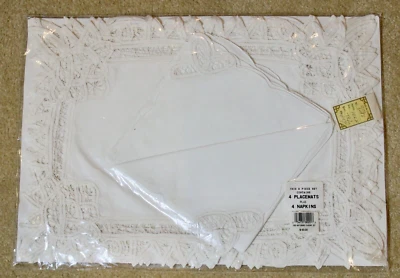 Juego de servilletas mantel individual Battenburg blanco 8 piezas lino mezcla algodón NUEVO vintage Foto 1 de 4