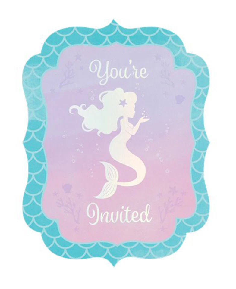 Mermaid Shine Party Supplies Postcard Invitations 8 Pack Birthday Girl Invites  - Image 1 of 1