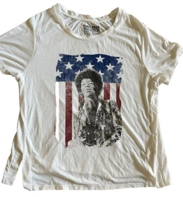 Jimi Hendrix Unisex  T-Shirt- Karl Ferris Collection Distressed Jimi On Flag-XL - Image 1 of 2