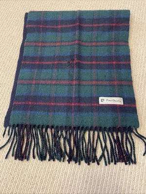 Cachecol Pierre Cardin 100% puro novo lã verde azul vermelho tartan 60 polegadas - Imagem 1 de 4