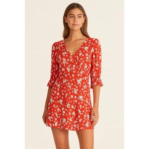 Rixo rot Blumen Gänseblümchen Minikleid Gr. 6 Puffärmel A-Linie Frühling Stil - Bild 1 von 6