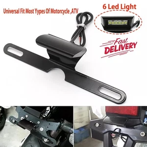 Motorcycle Universal License Plate Bracket w/ 6 Bulbs LED For Honda Harley - Picture 1 of 7