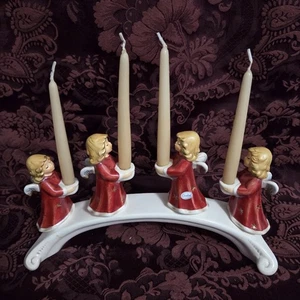 Vintage 1971 Goebel Angel Candle Bridge 4  Angels In Red Gowns 12" Long - Picture 1 of 8