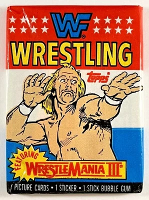 1987 Topps WWF Wrestling Wrestlemania III Unopened Wax Pack 9 Cards 1 Sticker - Image 1 of 3