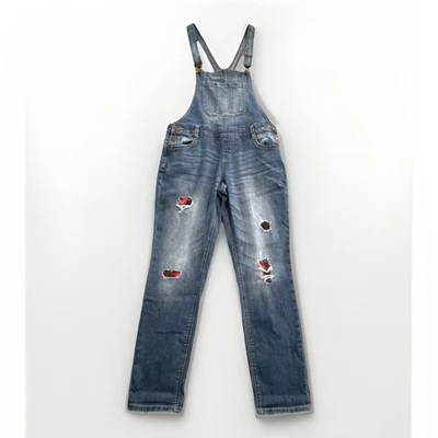 Mono Justice Jean Niñas 14 Denim Babero Largo Envejecido Parches a Cuadros Otoño Foto 1 de 4