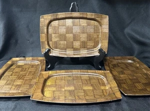 Vintage MCM Webholz Melamin/Harz Nussbaum Serviertabletts 4er Set-12,5" - Bild 1 von 10