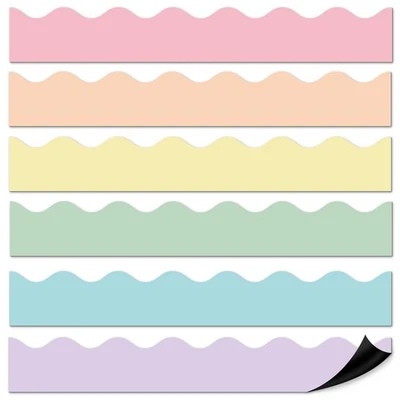 30 Pcs Wavy Pastel Magnetic Bulletin Board Borders 35 Ft Reusable Magnetic Bu... - Image 1 of 4