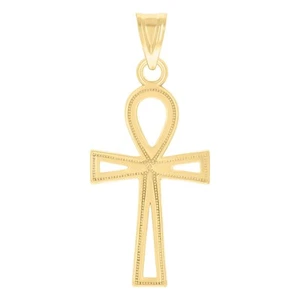 14kt Yellow Gold Unisex Egyptian Ankh Cross Religious Charm Pendant - Picture 1 of 2
