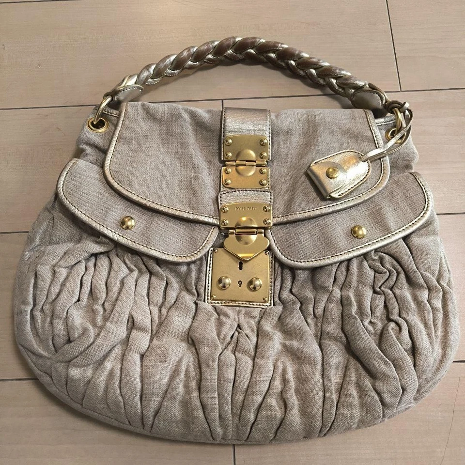 Miu Miu Canvas Shoulder Bag Auth Beige Women Italy 123027 - Image 1 of 4