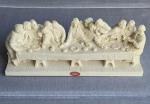 Das letzte Abendmahl geschnitzter Alabaster signiert L. Toni Made in Italy Vintage Skulptur - Bild 1 von 12
