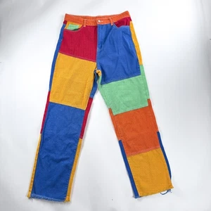 Womens Colored Block Patch Jeans Large Hippie Boho Retro Festival - Picture 1 of 11