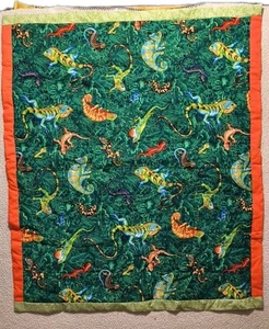 Vtg 90s Handmade Lizards Iguana Gecko Reptile Baby Blanket Gift Rainforest 40x45 - Picture 1 of 6