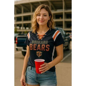 Ropa del equipo de la NFL Camiseta Mujer Mediana Lentejuelas Encaje Chicago Bears Bling Deportes Elegante - Imagen 1 de 8