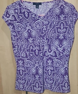 Damen Bluse Medium Chaps Marke lila und weiß Print gebraucht - Bild 1 von 3