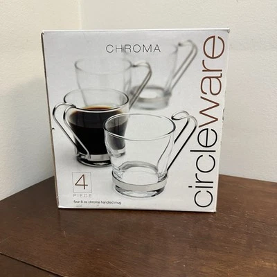 Circleware Chroma 4 Chrome Handle Glass Coffee Cappuccino Espresso Mugs NEW - Image 1 of 4