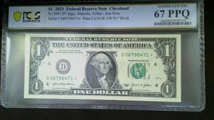 2021 $1 Star Note Uncirculated Sequential Cleveland GEM UNC 67 PPQ D06790471* - Picture 1 of 2