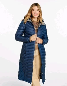L.L. Bean Ultralight 850 Goose Down Hooded Long Coat Jacket Parka Blue Women XL - Picture 1 of 14