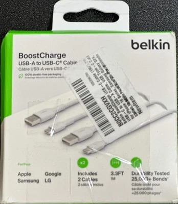 Belkin BoostCharge USB-A To USB-C Charging Cables 2 Pack 3.3' (OPEN BOX) - Image 1 of 4