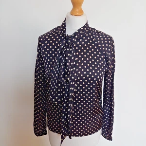 Blusa Top GANT Para Mujer UK 8 Negra Crema Polkadot Cuello Atado Satinado Carrera Inteligente - Imagen 1 de 5