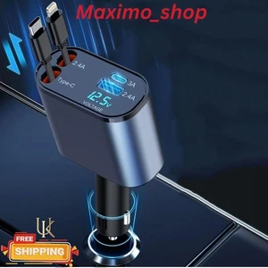 Caricabatteria da Auto Retrattile, Caricabatteria da Auto Veloce 4 in 1 per iPhone e Tipo C 69W - Foto 1 di 23