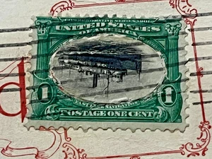 RARO FRANCOBOLLO NAVE PASTA ROVESCIATA 1901 FANTASIA USO ILLEGALE! CARTOLINA WASH DC -NY - Foto 1 di 4