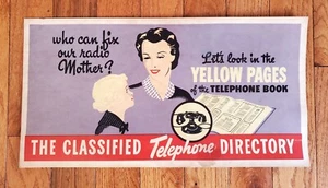 VINTAGE YELLOW PAGES TELEPHONE TROLLEY CAR OVERHEAD ADVERTISING CARDBOARD SIGN - Picture 1 of 4