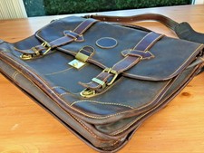 VTG Roots Heavy Duty Brown Leather Briefcase Messenger Laptop bag Made in Canada