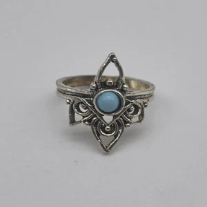 Silver Tone Blue Stone Ring Size 5 - Picture 1 of 4