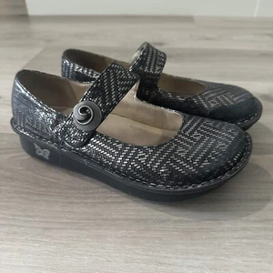 ALEGRIA BY PG LITE BLACK & SILVER METALLIC MARY JANES Sz 38 EU PAL-532 8/8.5 US - Picture 1 of 8