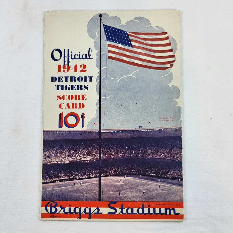 1942 Official Detroit Tigers vs Cleveland Indians Score Card at Briggs Stadium - Image 1 of 4