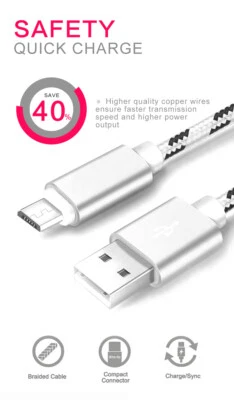 Micro Fast Charger Charging & Data Sync Cable Samsung Galaxy S6, S6 Edge+, S7,S4 - Image 1 of 4