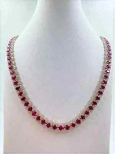 24Ct Oval Cut Lab-Created Ruby Women's Tennis Necklace 14K White Gold Plated 18" - Picture 1 of 4