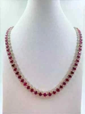 24Ct Oval Cut Lab-Created Ruby Women's Tennis Necklace 14K White Gold Plated 18" - Image 1 of 4