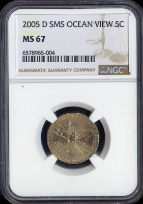 2005 D Jefferson Nickel 5C Oceanview NGC MS67 SMS Quality - Image 1 of 2